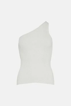 Karen Millen One Shoulder Rib Knit Top -Karen Millen shop ivory one shoulder rib knit top 3