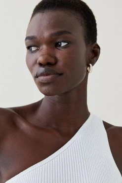 Karen Millen One Shoulder Rib Knit Top -Karen Millen shop ivory one shoulder rib knit top 4