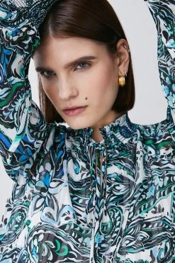 Karen Millen Paisley Shirred Detail Woven Blouse