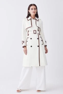 Karen Millen Petite Collar Detail Belted Trench Coat 9 Karen Millen Petite Collar Detail Belted Trench Coat -Karen Millen shop ivory petite collar detail belted trench coat 2