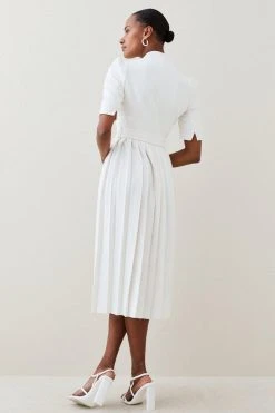 Karen Millen Petite Compact Stretch Forever Pleat Belted Midi Dress 6 Karen Millen Petite Compact Stretch Forever Pleat Belted Midi Dress -Karen Millen shop ivory petite compact stretch forever pleat belted midi dress 1