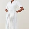 Karen Millen Petite Compact Stretch Forever Pleat Belted Midi Dress -Karen Millen shop ivory petite compact stretch forever pleat belted midi dress