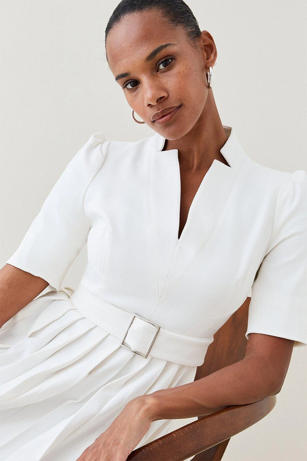 Karen Millen Petite Compact Stretch Forever Pleat Belted Midi Dress 5 Karen Millen Petite Compact Stretch Forever Pleat Belted Midi Dress - Image 3