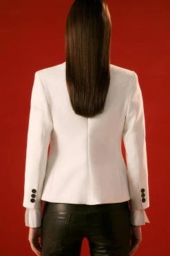 Karen Millen Petite Compact Stretch High Break Stitch Detail Blazer -Karen Millen shop ivory petite compact stretch high break stitch detail blazer 2