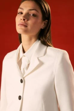 Karen Millen Petite Compact Stretch High Break Stitch Detail Blazer -Karen Millen shop ivory petite compact stretch high break stitch detail blazer 3