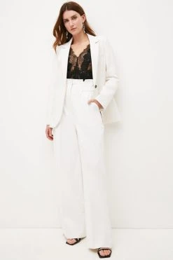 Karen Millen Petite Compact Stretch High Waist Slim Leg Trouser -Karen Millen shop ivory petite compact stretch high waist slim leg trouser 4