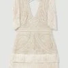 Karen Millen Petite Cornelli Embellished Fringed Woven Dress -Karen Millen shop ivory petite cornelli embellished fringed woven dress
