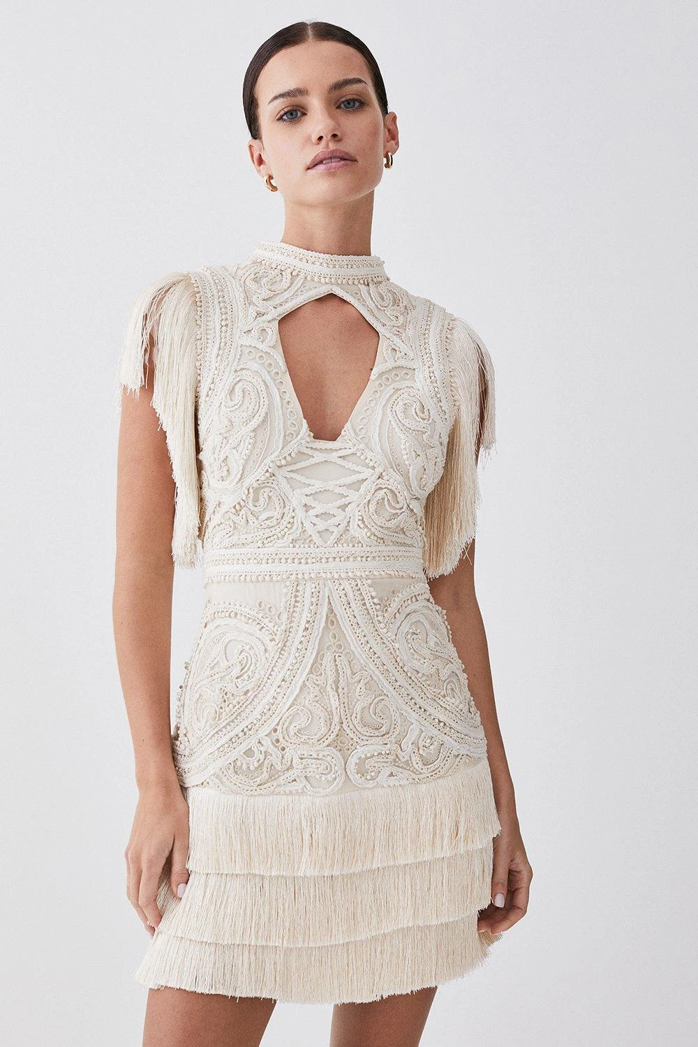 Karen Millen Petite Cornelli Embellished Fringed Woven Dress 5 Karen Millen Petite Cornelli Embellished Fringed Woven Dress - Image 3
