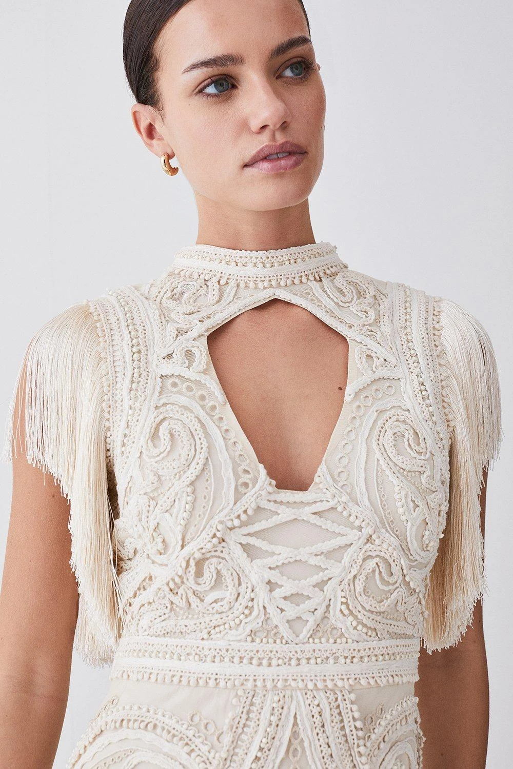 Karen Millen Petite Cornelli Embellished Fringed Woven Dress 6 Karen Millen Petite Cornelli Embellished Fringed Woven Dress - Image 4