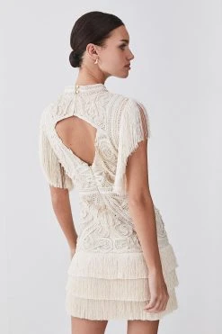 Karen Millen Petite Cornelli Embellished Fringed Woven Dress 11 Karen Millen Petite Cornelli Embellished Fringed Woven Dress -Karen Millen shop ivory petite cornelli embellished fringed woven dress 4