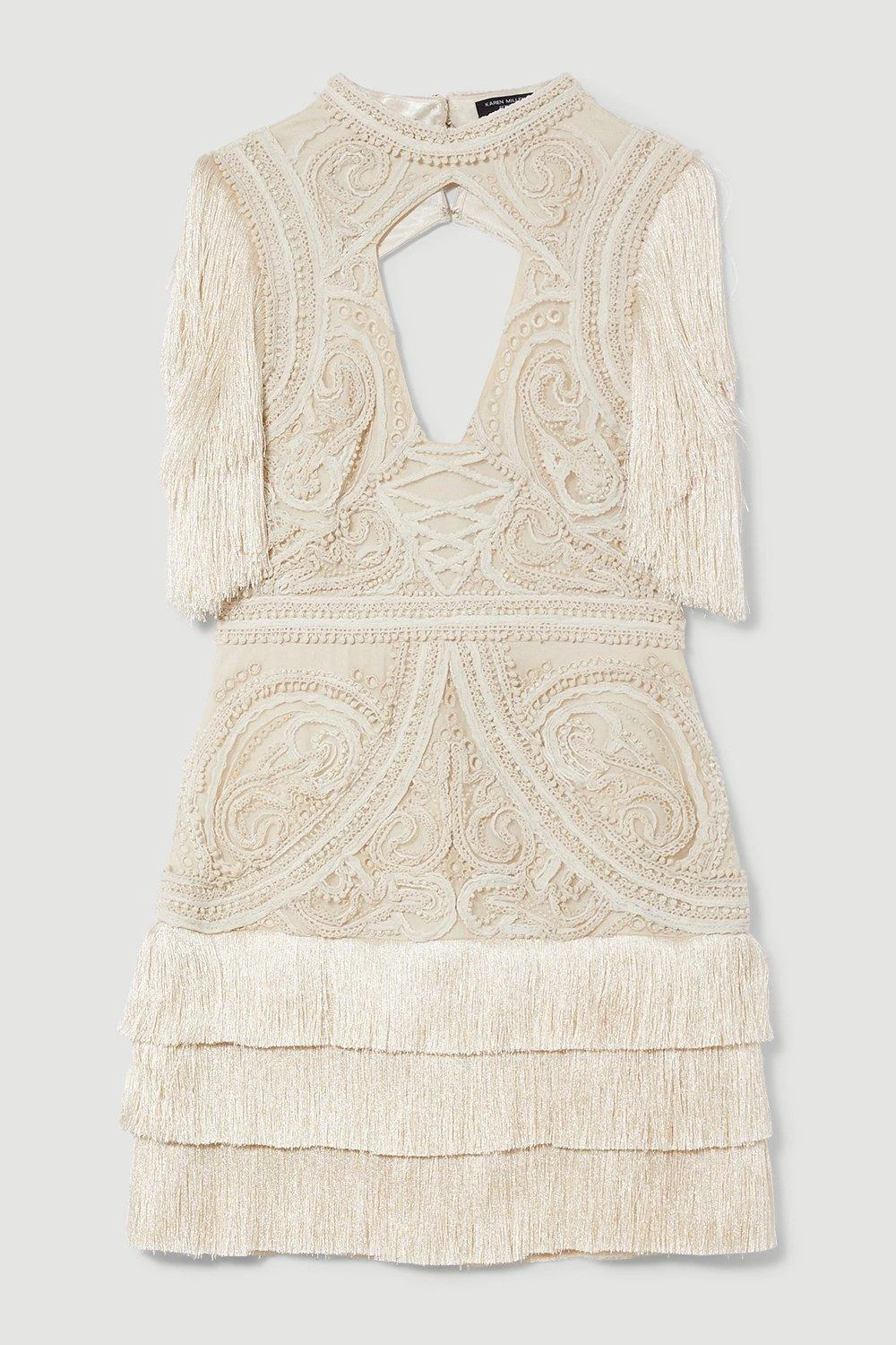 Karen Millen Petite Cornelli Embellished Fringed Woven Dress 3 Karen Millen Petite Cornelli Embellished Fringed Woven Dress
