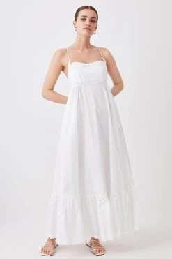 Karen Millen Petite Cotton Topstitch Strappy Maxi Dress -Karen Millen shop ivory petite cotton topstitch strappy maxi dress 1 1