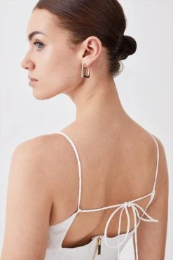 Karen Millen Petite Cotton Topstitch Strappy Maxi Dress -Karen Millen shop ivory petite cotton topstitch strappy maxi dress 1 2