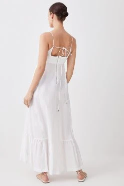Karen Millen Petite Cotton Topstitch Strappy Maxi Dress -Karen Millen shop ivory petite cotton topstitch strappy maxi dress 1 3