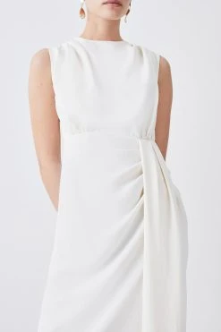 Karen Millen Petite Cowl Neck Sleeveless Woven Midi Dress -Karen Millen shop ivory petite cowl neck sleeveless woven midi dress 1 3