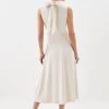 Karen Millen Petite Crepe Tie Halter Drape Midi Dress -Karen Millen shop ivory petite crepe tie halter drape midi dress