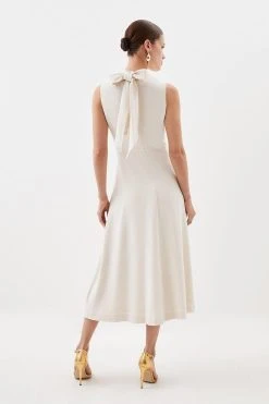 Karen Millen Petite Crepe Tie Halter Drape Midi Dress
