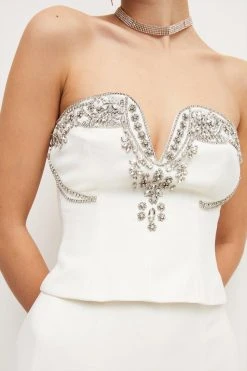 Karen Millen Petite Crystal Embellished Cady Woven Corset -Karen Millen shop ivory petite crystal embellished cady woven corset 3