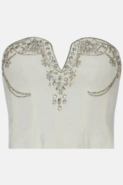 Karen Millen Petite Crystal Embellished Cady Woven Corset -Karen Millen shop ivory petite crystal embellished cady woven corset 4