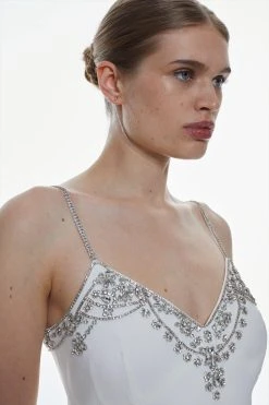 Karen Millen Petite Crystal Embellished Strappy Woven Midi Dress