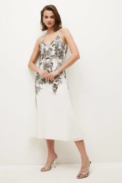 Karen Millen Petite Embellished Fringed Satin Midi Woven Slip Dress 7 Karen Millen Petite Embellished Fringed Satin Midi Woven Slip Dress -Karen Millen shop ivory petite embellished fringed satin midi woven slip dress 2