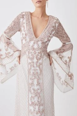 Karen Millen Petite Embellished Kimono Sleeve Beaded Maxi Dress 9 Karen Millen Petite Embellished Kimono Sleeve Beaded Maxi Dress -Karen Millen shop ivory petite embellished kimono sleeve beaded maxi dress 1