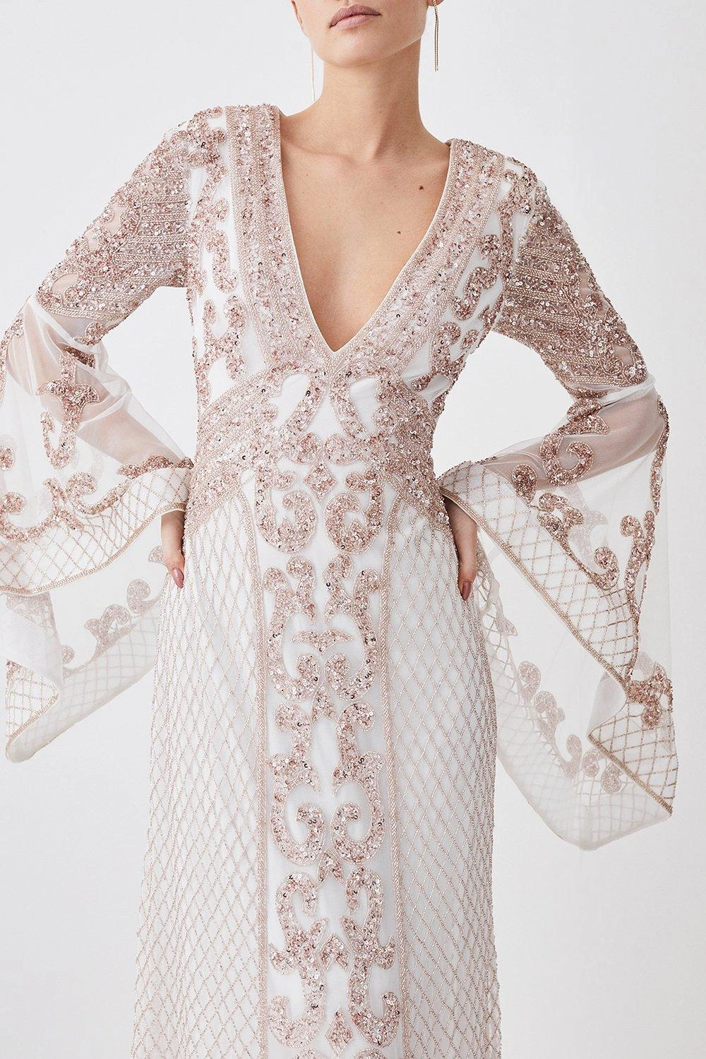 Karen Millen Petite Embellished Kimono Sleeve Beaded Maxi Dress 4 Karen Millen Petite Embellished Kimono Sleeve Beaded Maxi Dress - Image 2