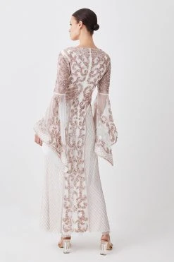 Karen Millen Petite Embellished Kimono Sleeve Beaded Maxi Dress 12 Karen Millen Petite Embellished Kimono Sleeve Beaded Maxi Dress -Karen Millen shop ivory petite embellished kimono sleeve beaded maxi dress 4