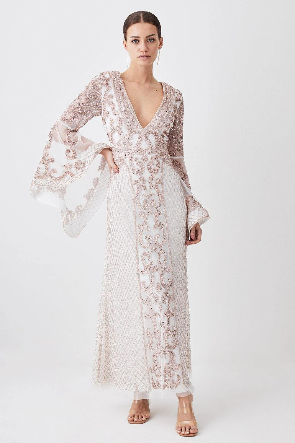 Karen Millen Petite Embellished Kimono Sleeve Beaded Maxi Dress 3 Karen Millen Petite Embellished Kimono Sleeve Beaded Maxi Dress