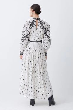 Karen Millen Petite Embroidered Cornelli Tape Woven Dress -Karen Millen shop ivory petite embroidered cornelli tape woven dress 1 2