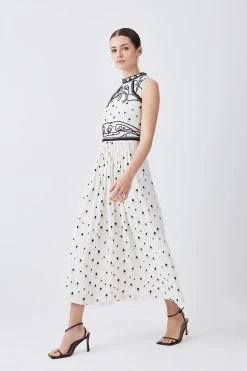 Karen Millen Petite Embroidered Cornelli Tape Woven Dress -Karen Millen shop ivory petite embroidered cornelli tape woven dress 3