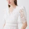 Karen Millen Petite Guipure Lace Flute Sleeved Woven Maxi Dress -Karen Millen shop ivory petite guipure lace flute sleeved woven maxi dress