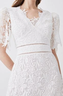 Karen Millen Petite Guipure Lace Flute Sleeved Woven Maxi Dress -Karen Millen shop ivory petite guipure lace flute sleeved woven maxi dress 2