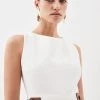 Karen Millen Petite Linen Buckle Detail Split Front Midi Dress 1 Karen Millen Petite Linen Buckle Detail Split Front Midi Dress -Karen Millen shop ivory petite linen buckle detail split front midi dress