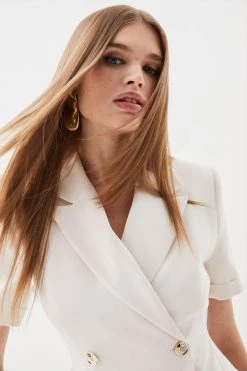 Karen Millen Petite Pleated Button Detailed Woven Midi Dress