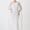Karen Millen Petite Premium Embellished Caped Maxi Dress -Karen Millen shop ivory petite premium embellished caped maxi dress