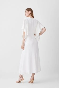 Karen Millen Petite Satin Crepe Tie Neck Woven Maxi Dress