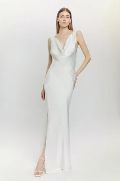 Karen Millen Petite Satin Mix Cowl Neck Maxi Dress
