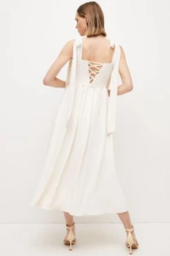 Karen Millen Petite Shirred Bodice Midi Dress -Karen Millen shop ivory petite shirred bodice midi dress 1 2