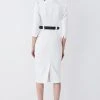 Karen Millen Petite Structured Crepe Belted Forever Midi Dress -Karen Millen shop ivory petite structured crepe belted forever midi dress