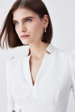 Karen Millen Petite Structured Crepe Belted Forever Midi Dress -Karen Millen shop ivory petite structured crepe belted forever midi dress 3