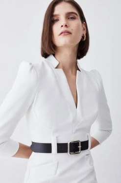 Karen Millen Petite Structured Crepe Belted Forever Midi Dress -Karen Millen shop ivory petite structured crepe belted forever midi dress 4