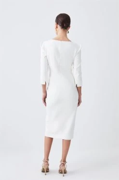 Karen Millen Petite Structured Crepe Sweetheart Neck Midaxi Dress -Karen Millen shop ivory petite structured crepe sweetheart neck midaxi dress 1 1