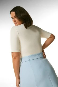 Karen Millen Plus Size Cotton Jersey Scoop Half Sleeve Top -Karen Millen shop ivory plus size cotton jersey scoop half sleeve top 1