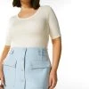 Karen Millen Plus Size Cotton Jersey Scoop Half Sleeve Top -Karen Millen shop ivory plus size cotton jersey scoop half sleeve top