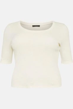 Karen Millen Plus Size Cotton Jersey Scoop Half Sleeve Top -Karen Millen shop ivory plus size cotton jersey scoop half sleeve top 2