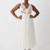 Karen Millen Plus Size Floral Embellished Shift Midi Dress -Karen Millen shop ivory plus size floral embellished shift midi dress