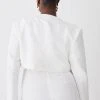 Karen Millen Plus Size Linen Edge To Edge Cropped Jacket -Karen Millen shop ivory plus size linen edge to edge cropped jacket