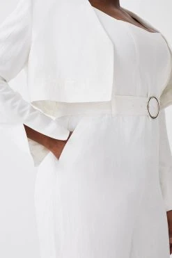 Karen Millen Plus Size Linen Edge To Edge Cropped Jacket -Karen Millen shop ivory plus size linen edge to edge cropped jacket 4