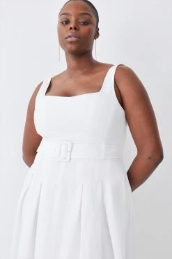 Karen Millen Plus Size Linen Seamed Detail Full Skirted Midi Dress 10 Karen Millen Plus Size Linen Seamed Detail Full Skirted Midi Dress -Karen Millen shop ivory plus size linen seamed detail full skirted midi dress 3